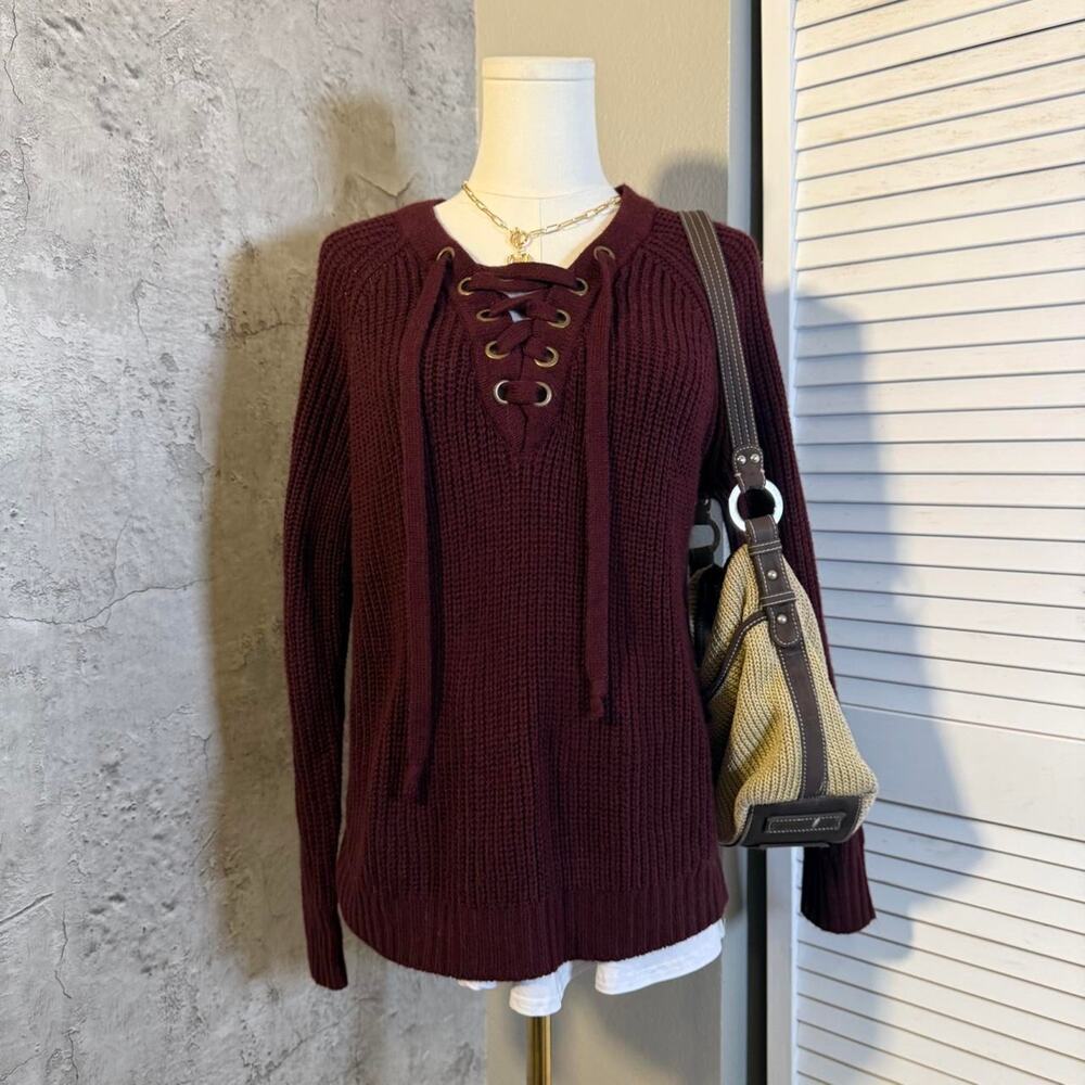 Preppy Soft & Cozy Purple Sweater with Lace Up Detailing